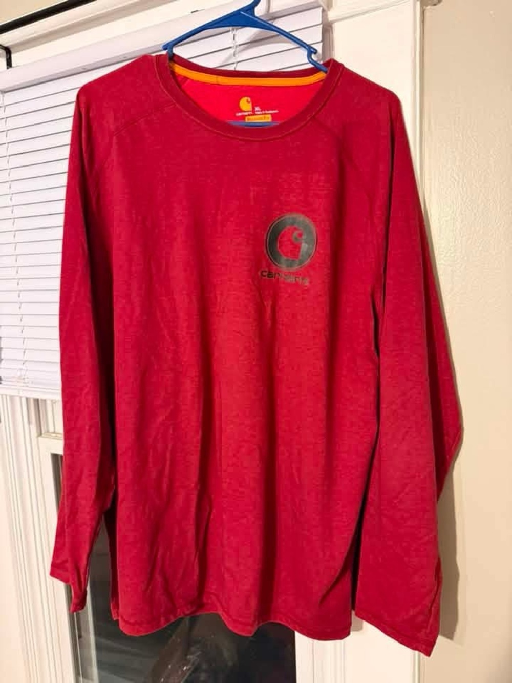 Carhartt Men’s Long Sleeve Crewneck Shirt - Red with Black Logo
